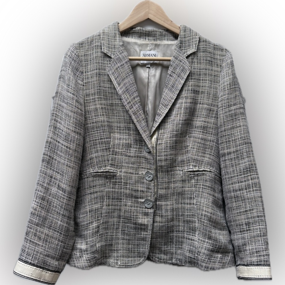 Armani Collezioni Black & White Plaid Tweed Blazer